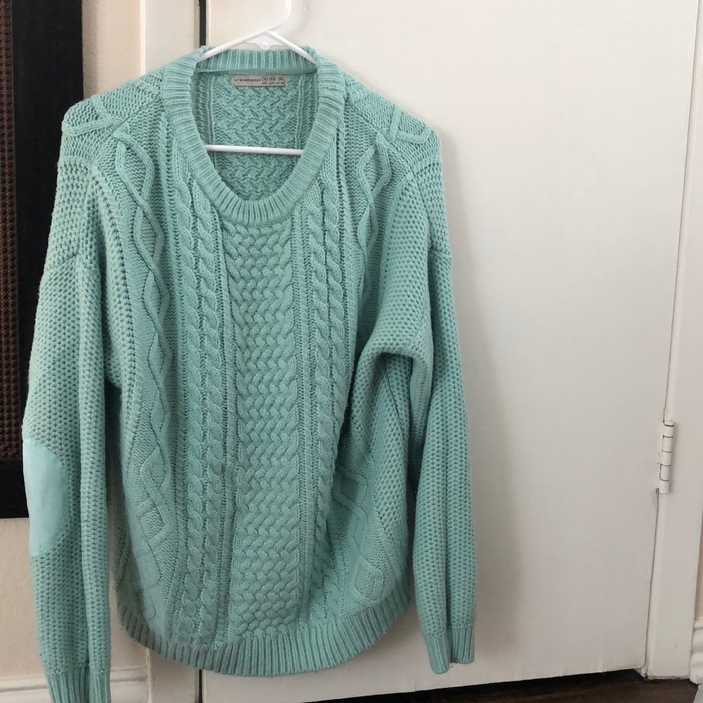 Oversized turquoise cable knit sweater